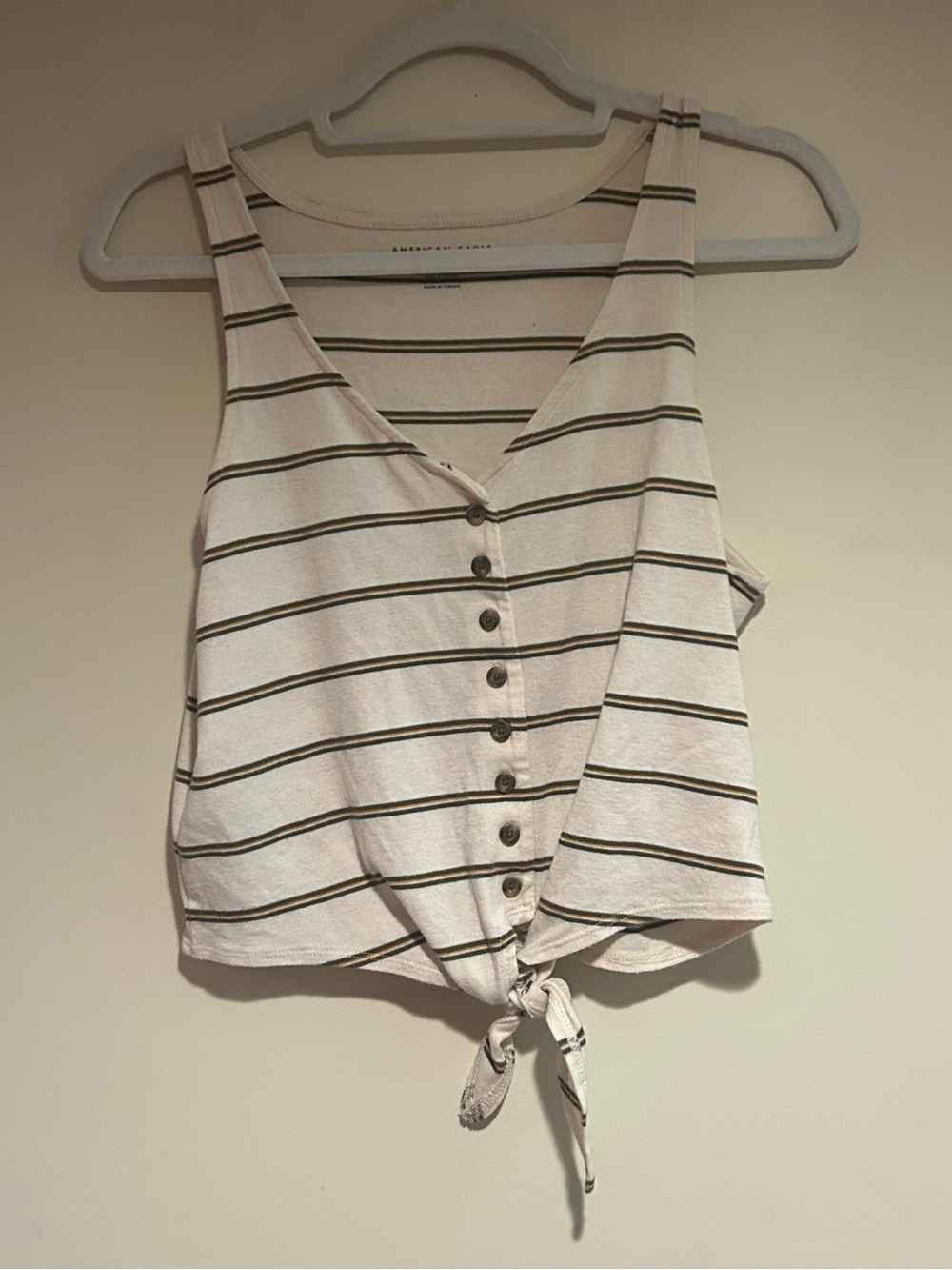 American Eagle Cream Stripe Tie Front Tank Top Sz Med